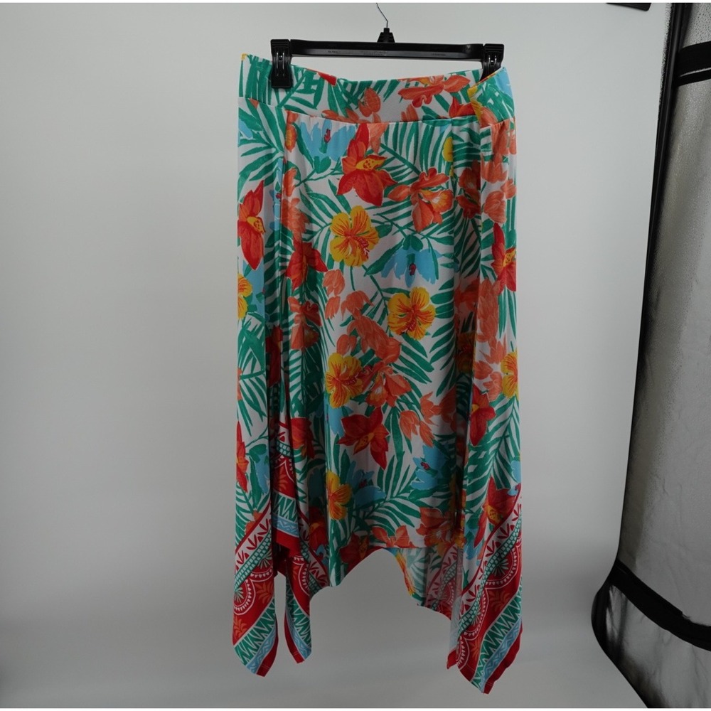 Ruby Rd Petite Large Tropical Floral Handkerchief Hem Skirt Multicolor 42320NG